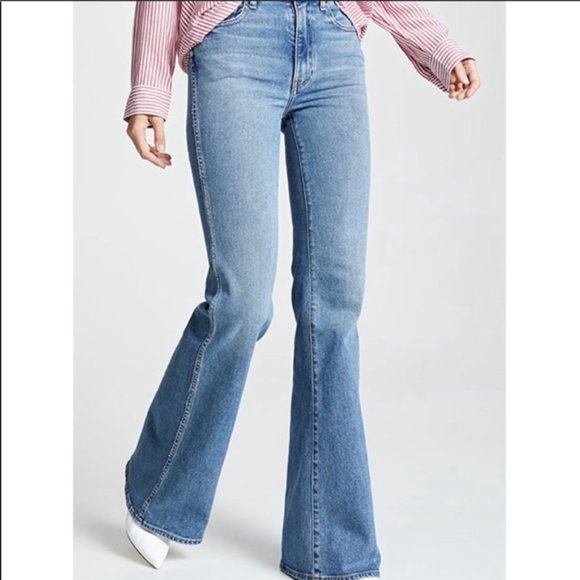 KHAITE Denim - Khaite Reece jeans Mid Rise Flare in Vintage Blue Sz 29 denim cotton stretch USA